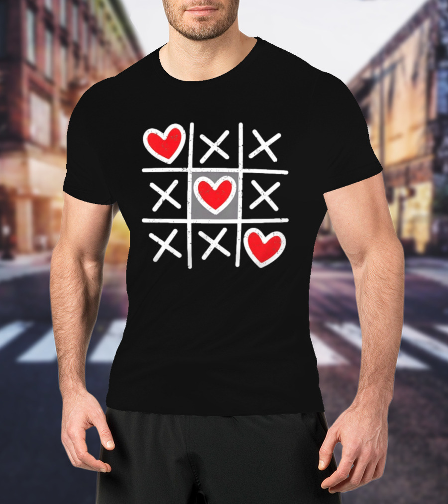 Tic Tac Toe XO Hearts Love Valentine Day Red Heart Crosses T-Shirt
