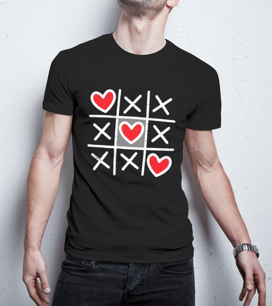 Tic Tac Toe XO Hearts Love Valentine Day Red Heart Crosses T-Shirt