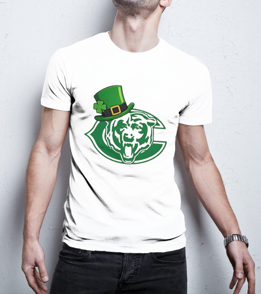 Chicago Bears St Patrick's Day Green Logo With Irish Hat T-Shirt