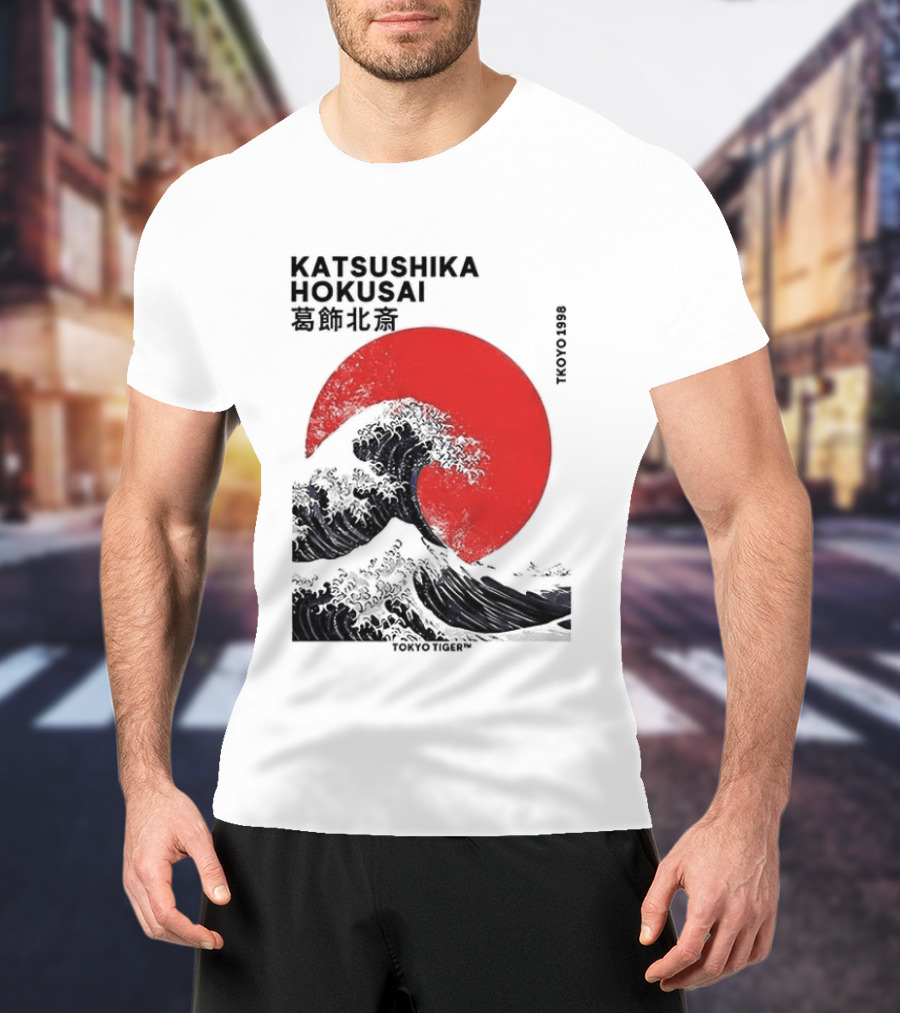 Katsushika Hokusai The Great Wave And Red Sun Japanese Ukiyo E T-Shirt
