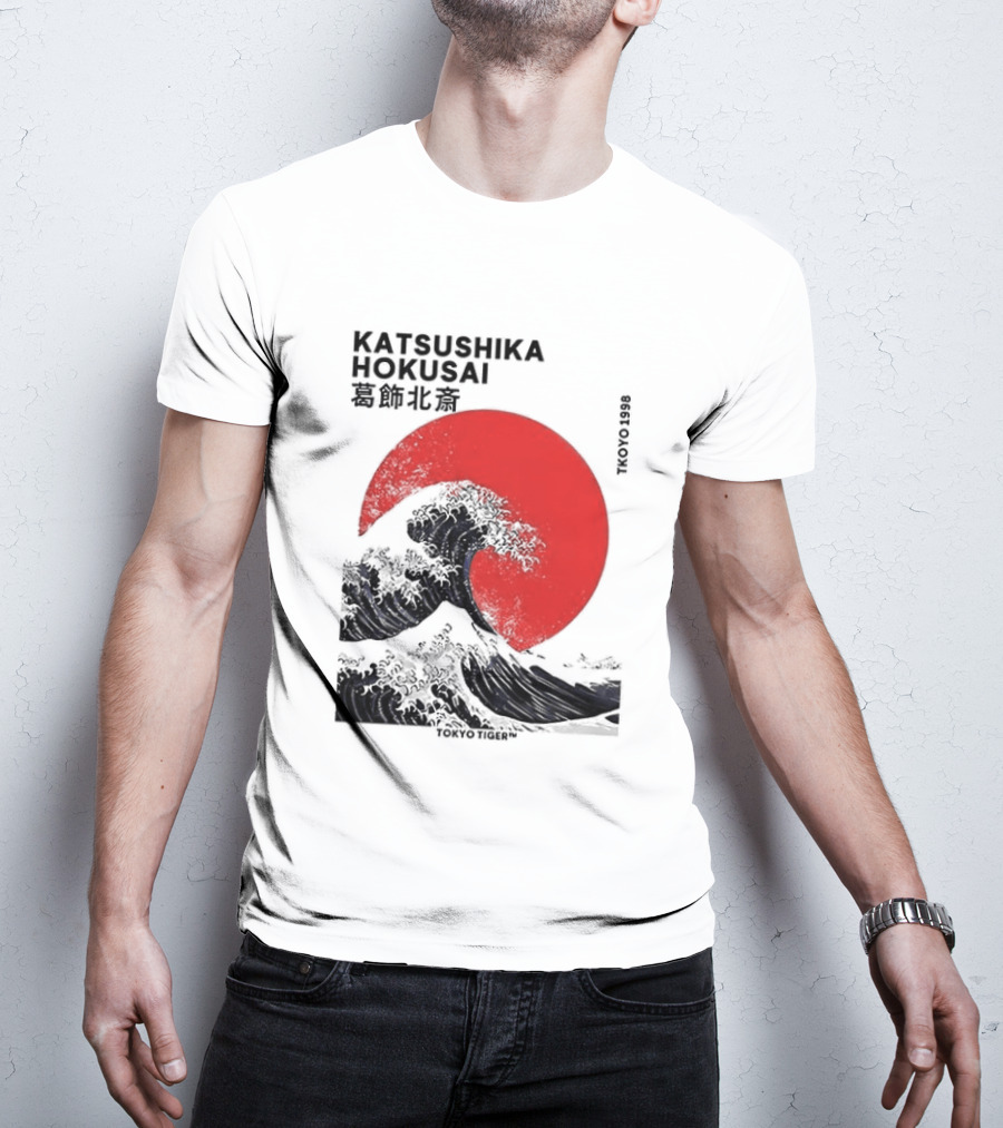 Katsushika Hokusai The Great Wave And Red Sun Japanese Ukiyo E T-Shirt