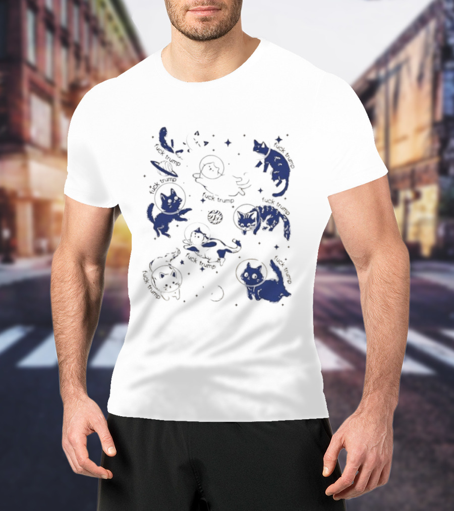 Subtle FDT Cats In Space Stars Orbit And Floating Shapes T-Shirt