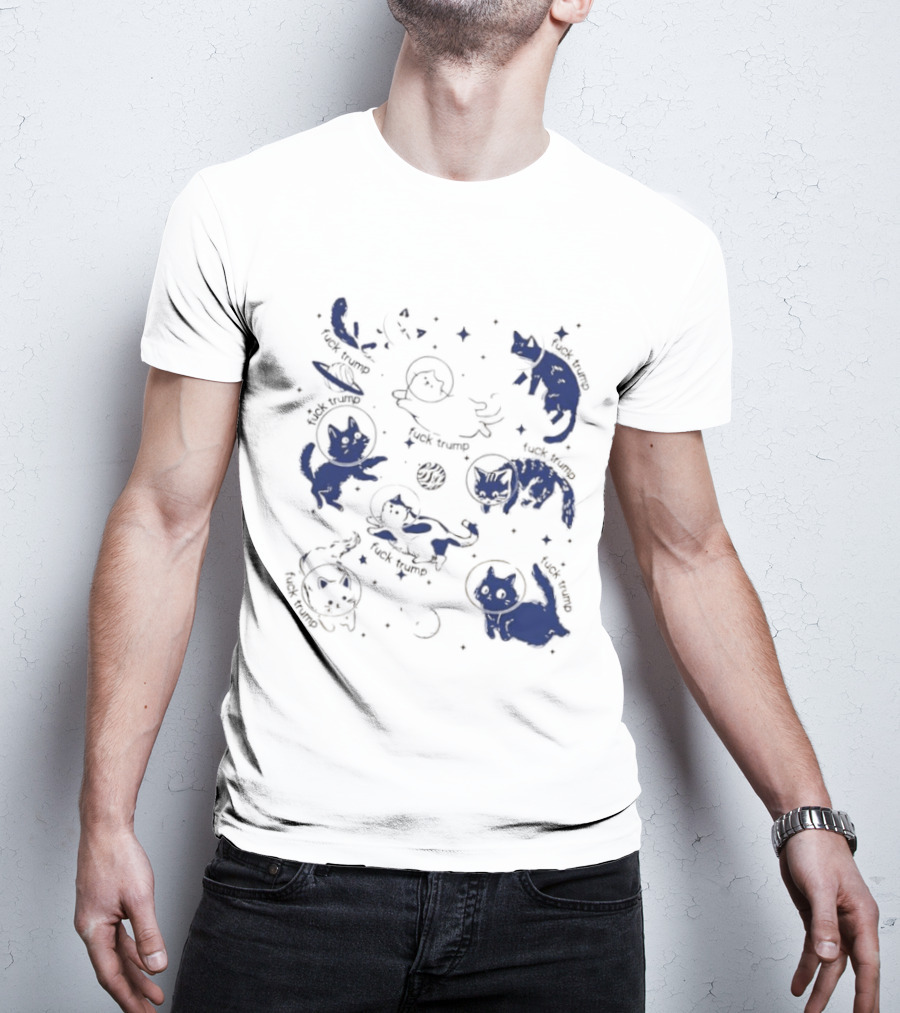 Subtle FDT Cats In Space Stars Orbit And Floating Shapes T-Shirt