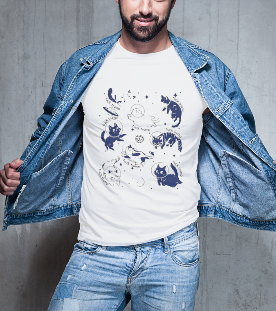 Subtle FDT Cats In Space Stars Orbit And Floating Shapes T-Shirt