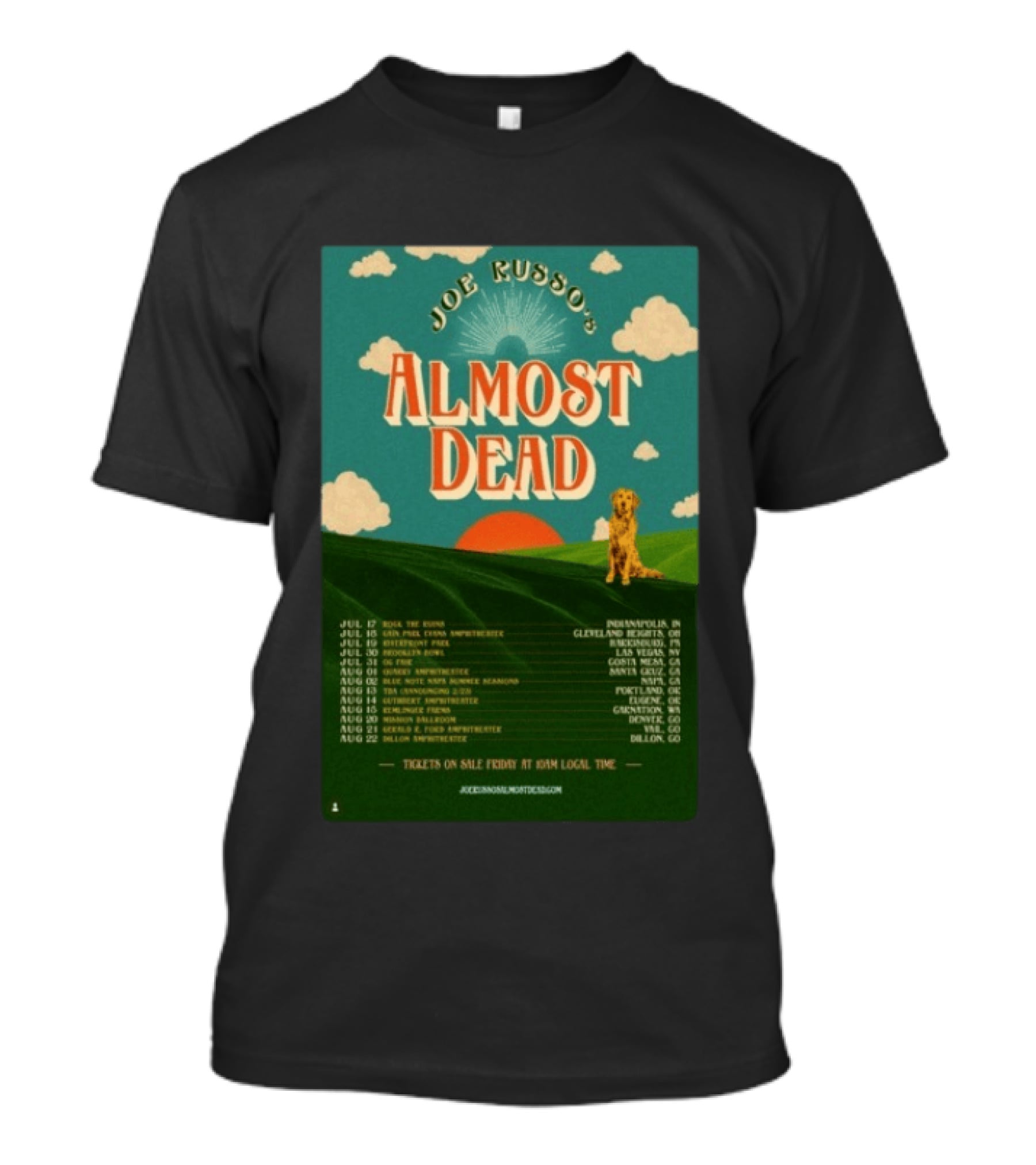 Joe Russo's Almost Dead Summer Tour 2026 Dates Red Sun Dog And Cloudy Sky T-Shirt