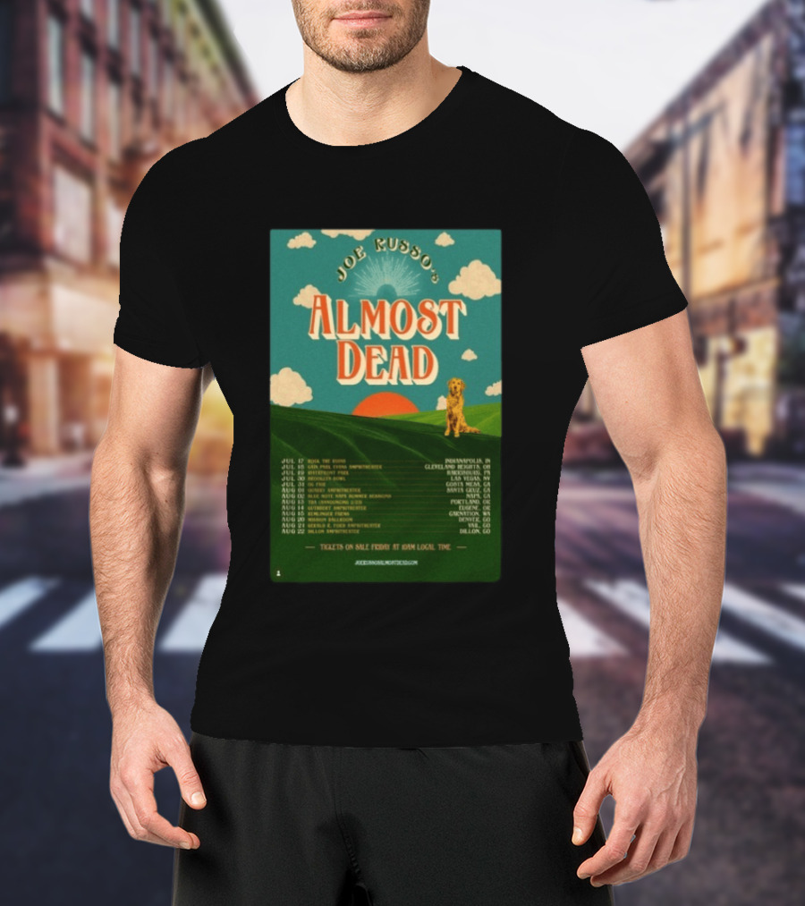 Joe Russo's Almost Dead Summer Tour 2026 Dates Red Sun Dog And Cloudy Sky T-Shirt