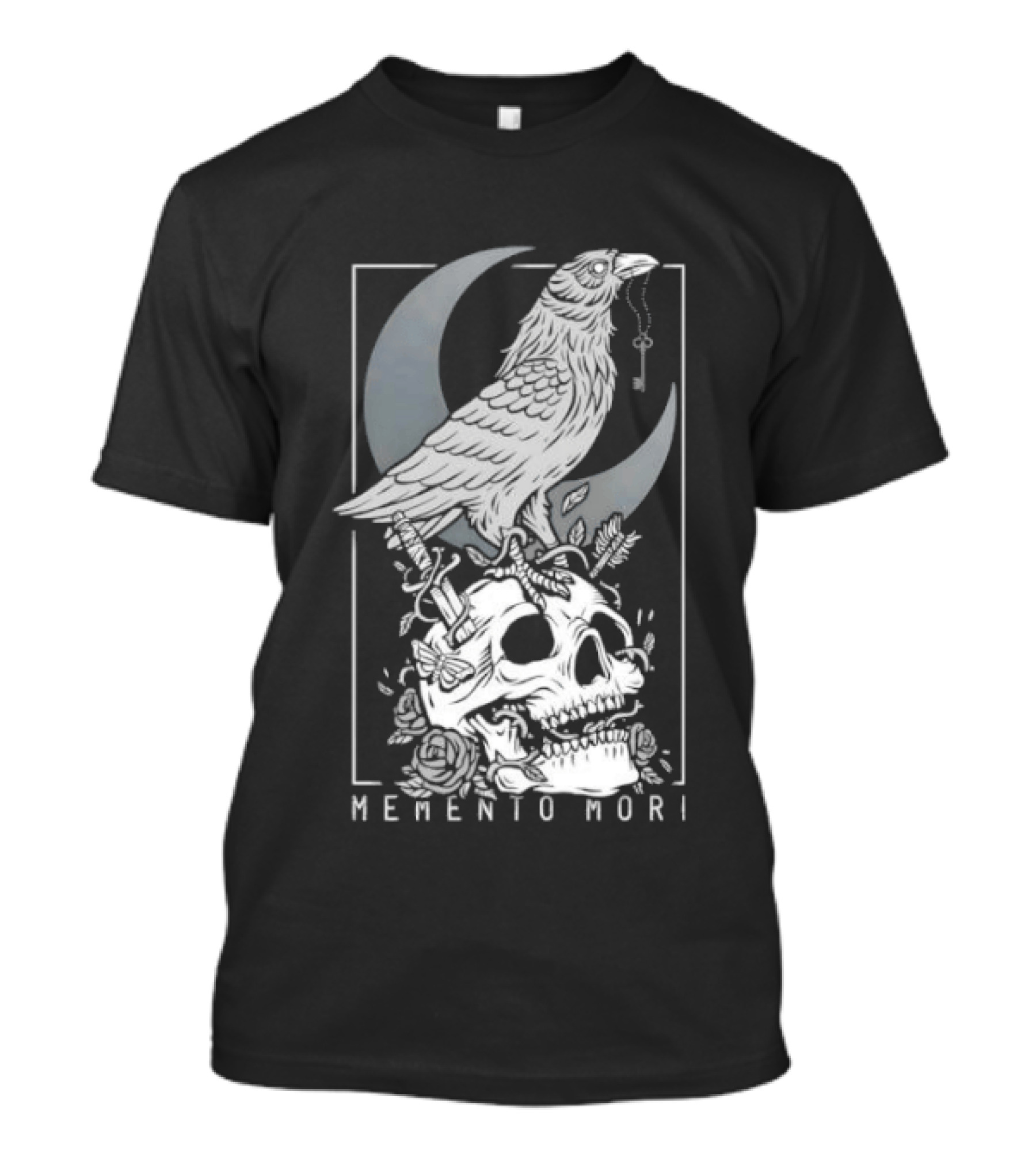 Memento Mori Raven Moon Skull Vintage Aesthetic T-Shirt