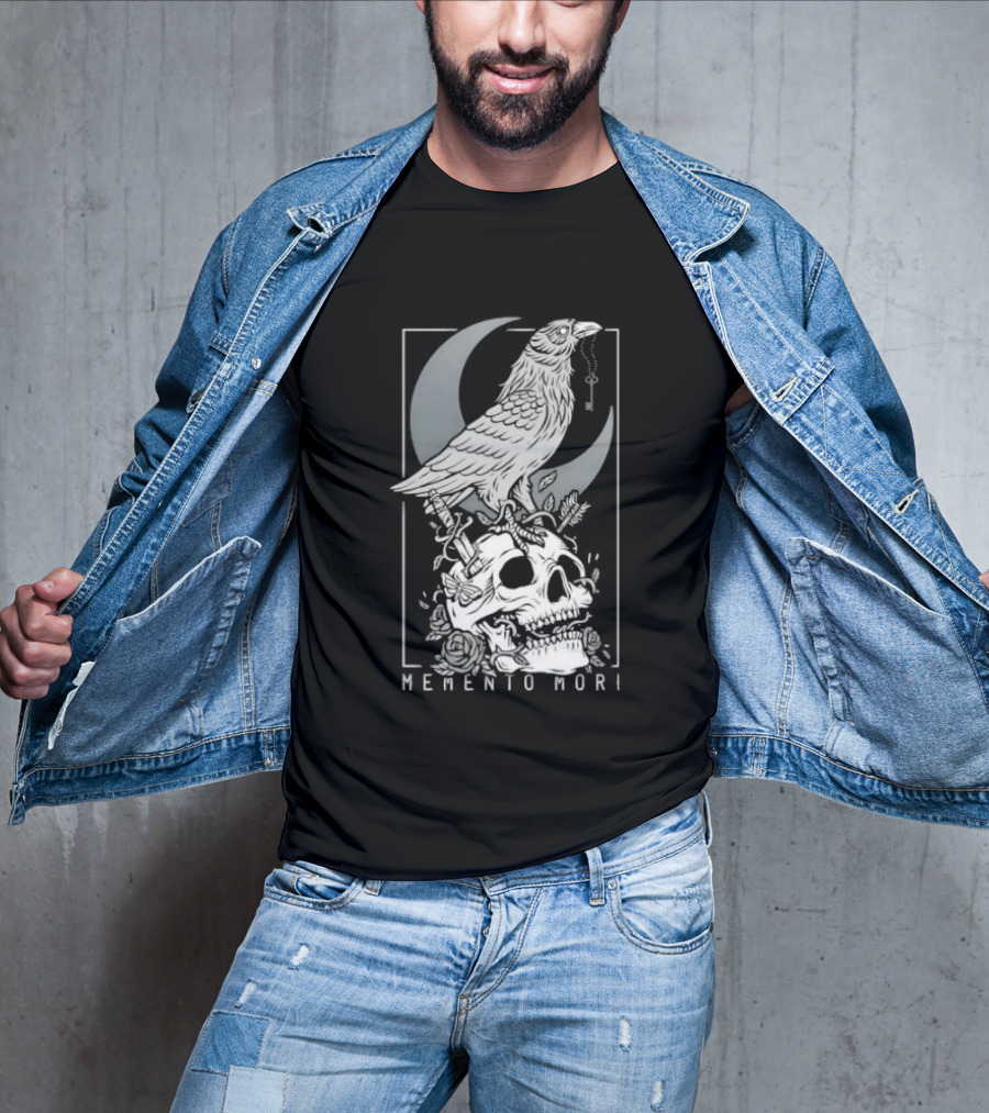 Memento Mori Raven Moon Skull Vintage Aesthetic T-Shirt