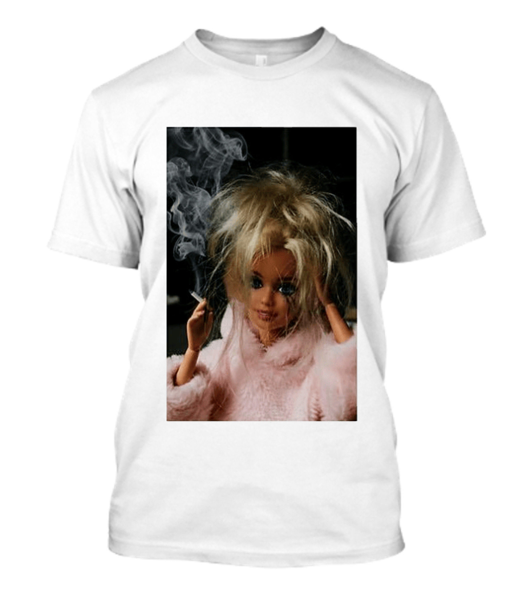 Cigarette Smoking Barbie Doll In Pink Fur Coat T-Shirt