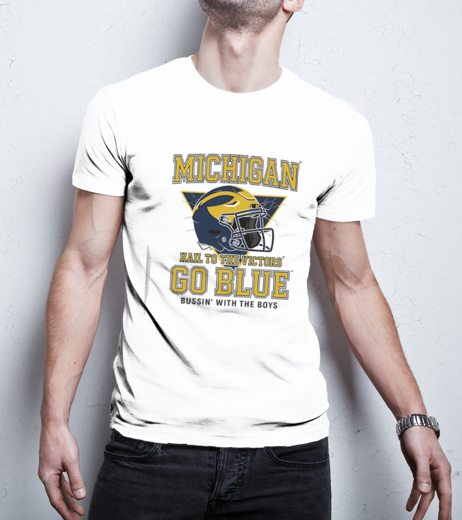 Michigan Hail To The Victors Go Blue Bussin' With The Boys Helmet T-Shirt