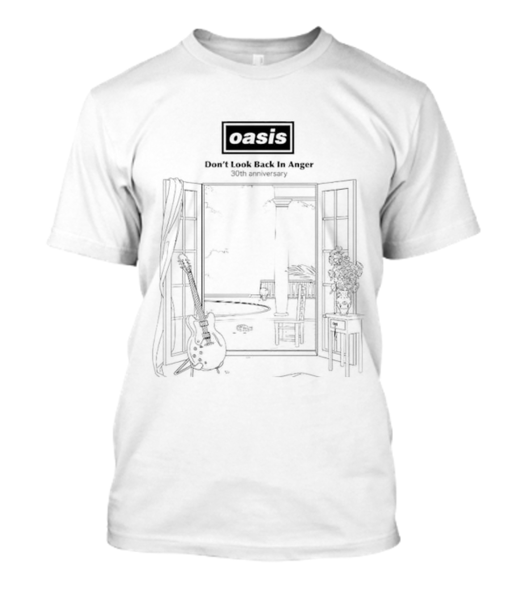 Oasis Don't Look Back In Anger 30th Anniversary Open Window Guitar Scene T-Shirt