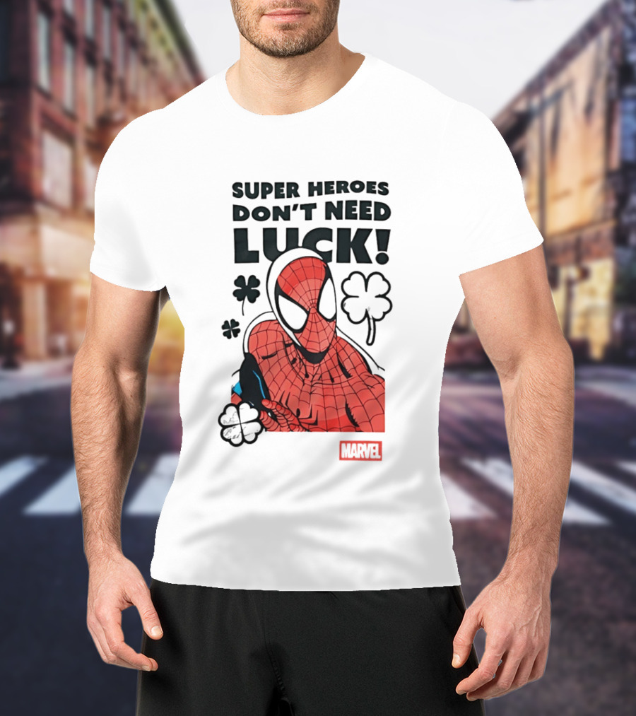 Marvel Spider Man Super Heroes Don't Need Luck T-Shirt
