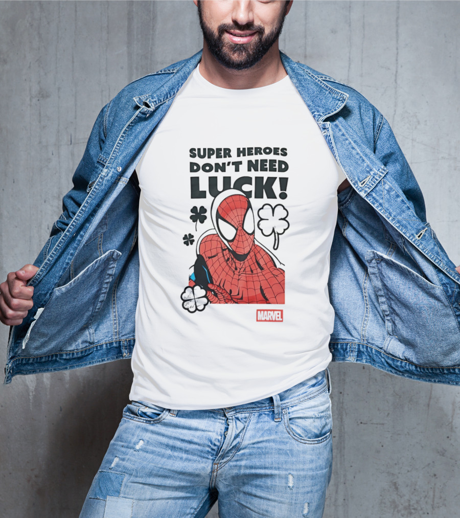 Marvel Spider Man Super Heroes Don't Need Luck T-Shirt