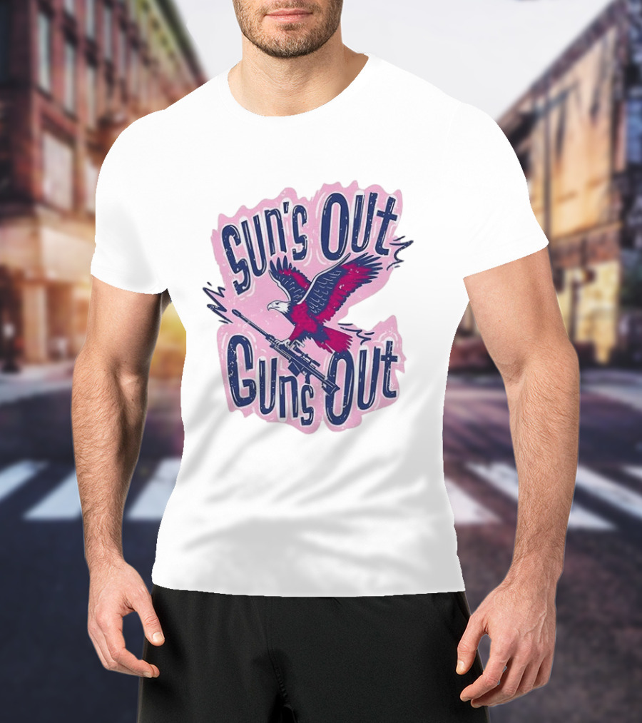 Sun's Out Guns Out Bald Eagle Holding Rifle T-Shirt