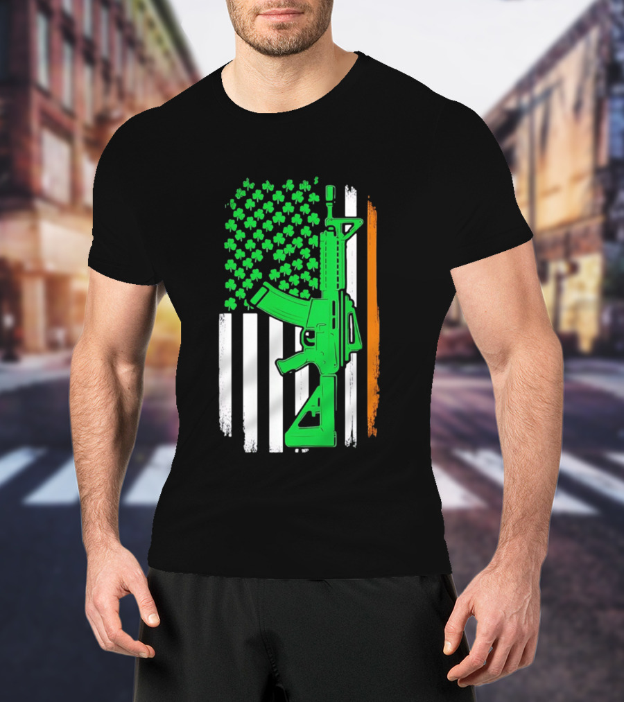 AR15 Shamrock American Irish Flag St Patrick's Day T-Shirt