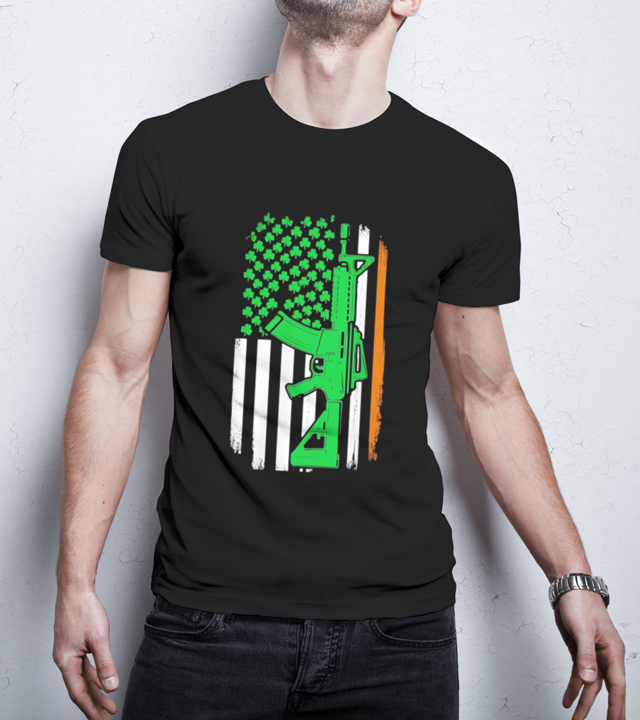 AR15 Shamrock American Irish Flag St Patrick's Day T-Shirt