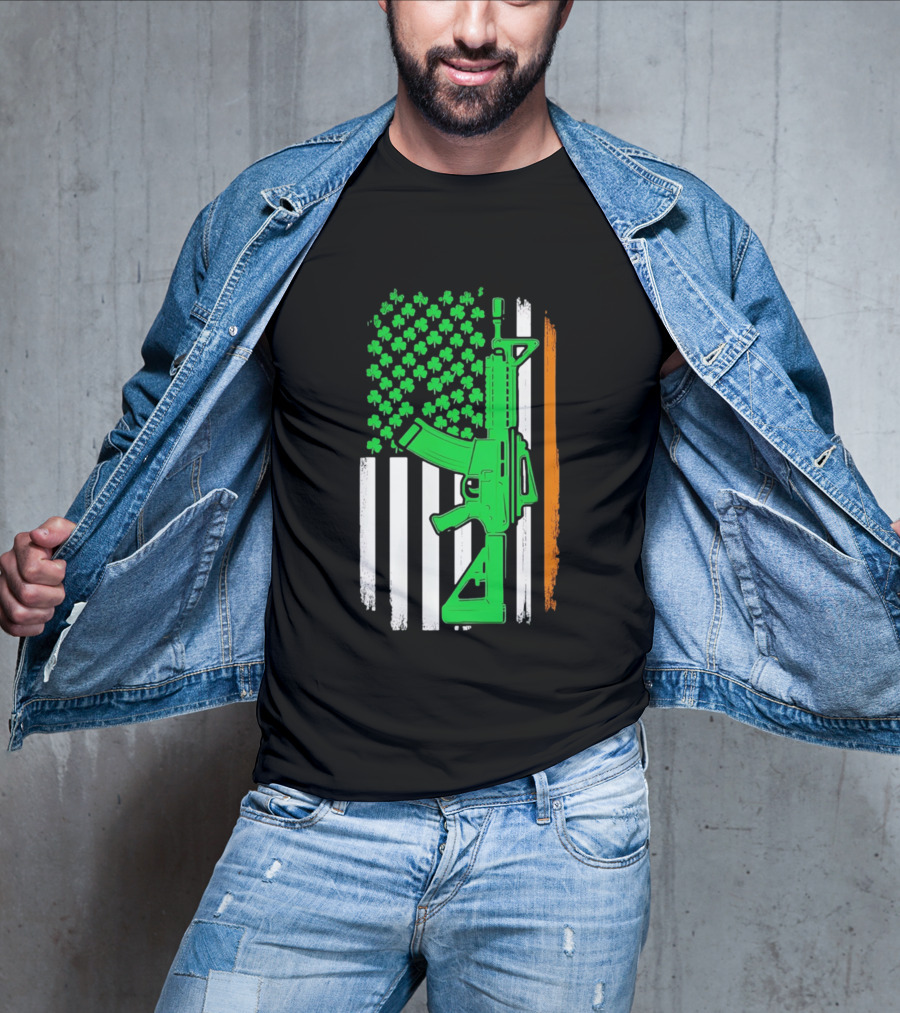 AR15 Shamrock American Irish Flag St Patrick's Day T-Shirt