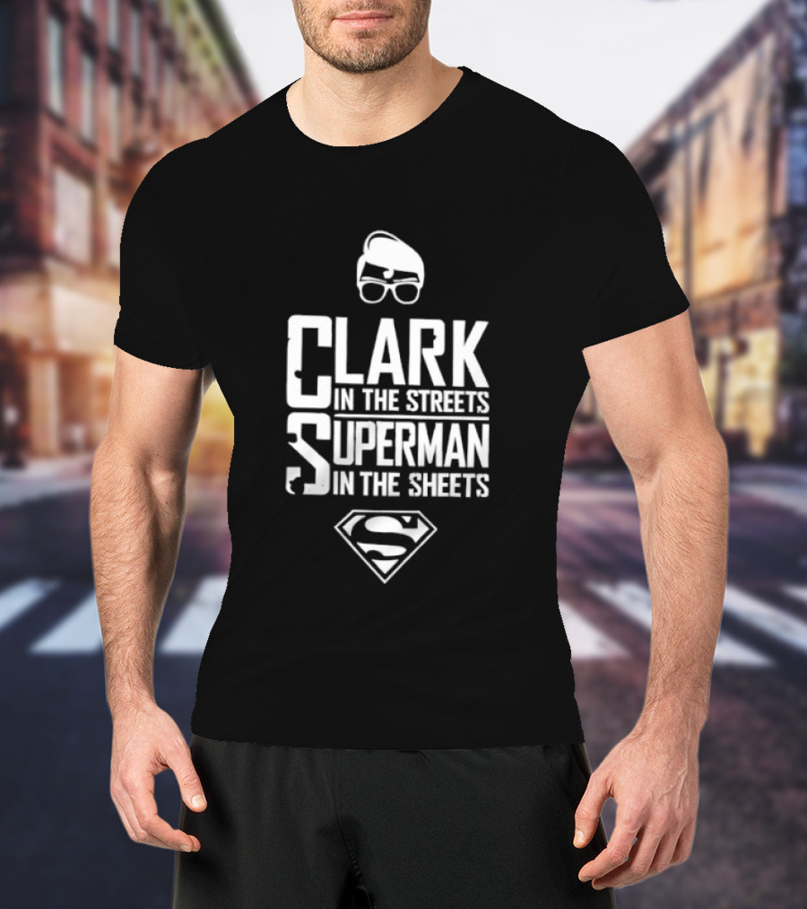 Clark In The Streets Superman In The Sheets S Logo Glasses T-Shirt