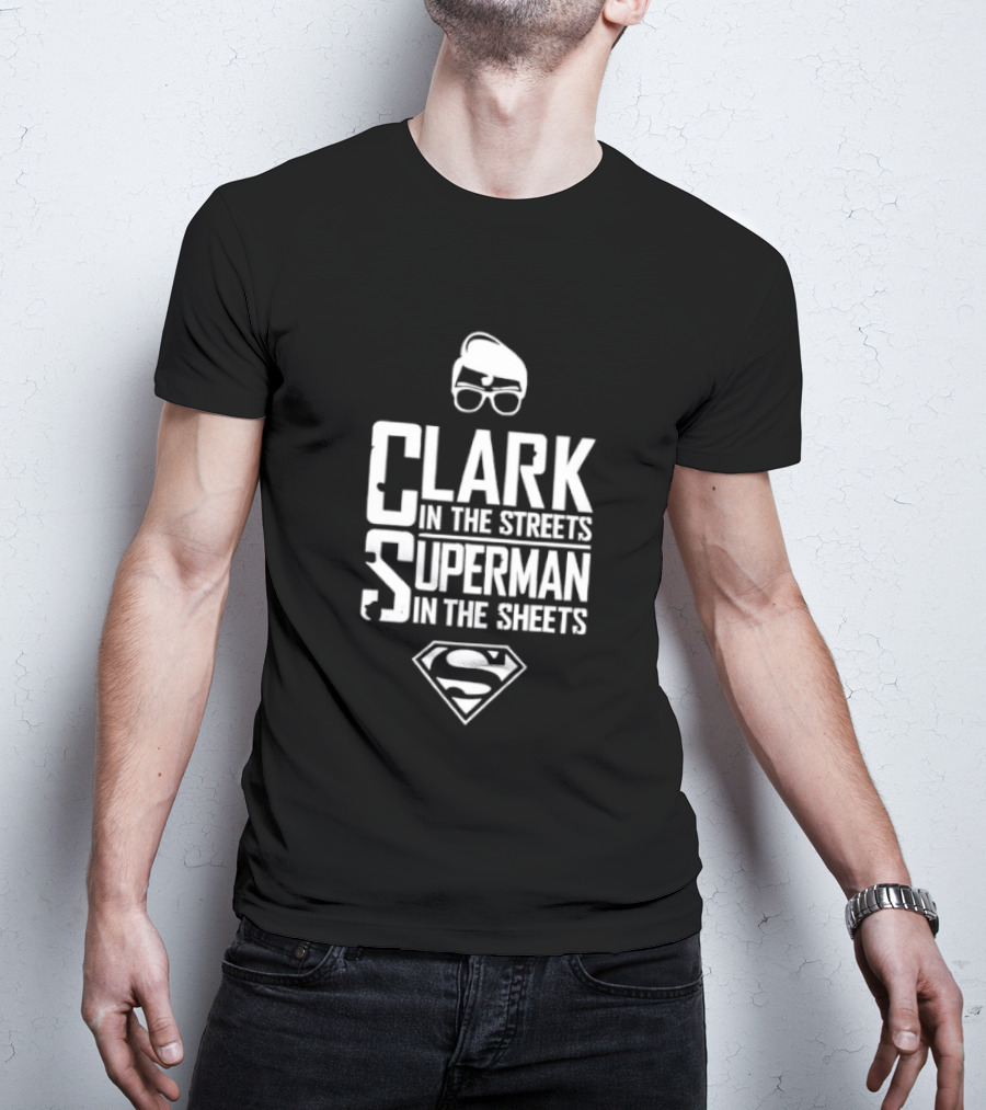 Clark In The Streets Superman In The Sheets S Logo Glasses T-Shirt