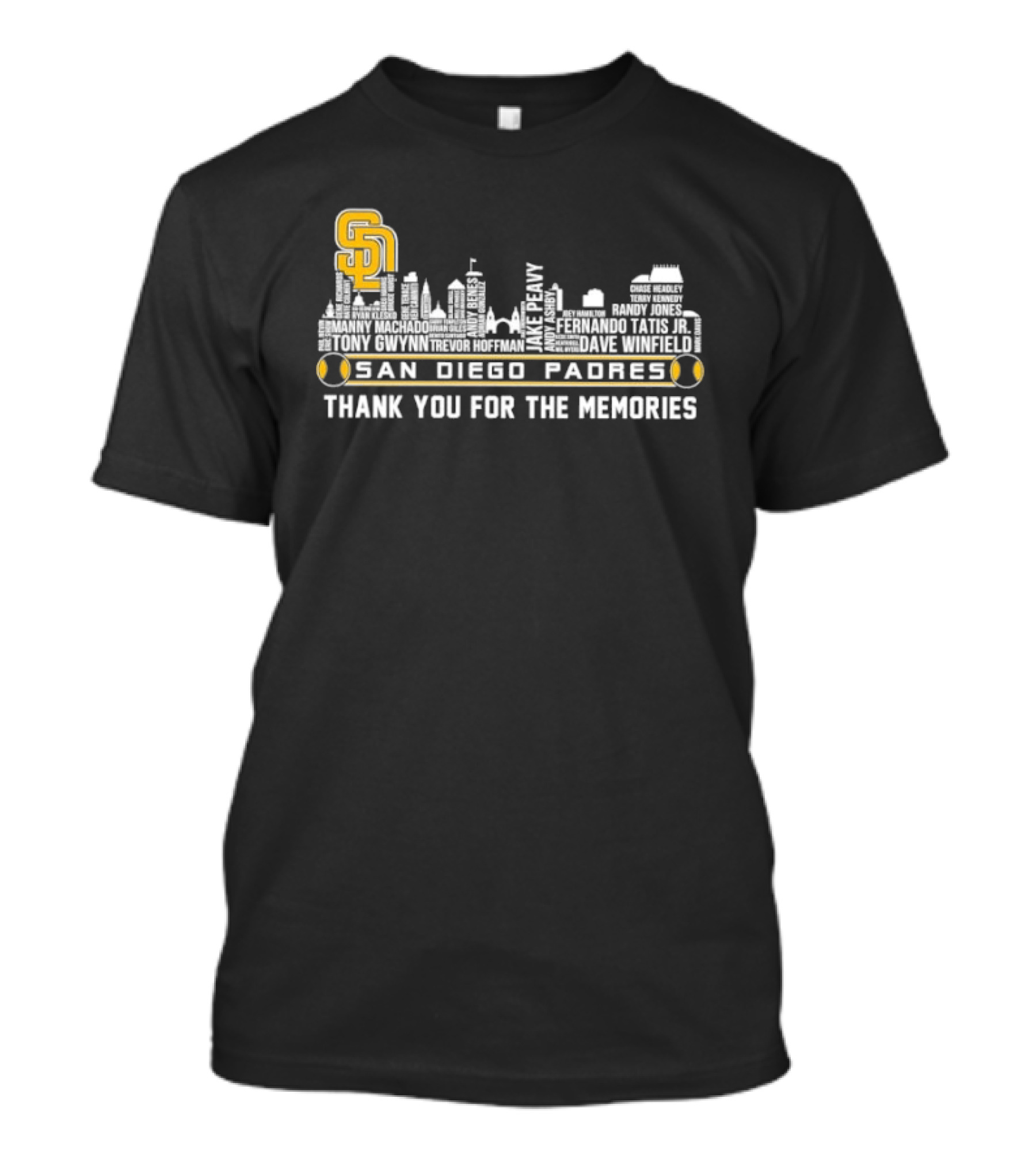 San Diego Padres Skyline Player Names Thank You For The Memories T-Shirt