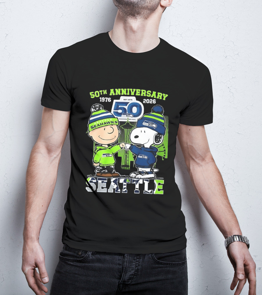 Seattle Seahawks 50th Anniversary 1976 2026 Charlie Brown Snoopy T-Shirt