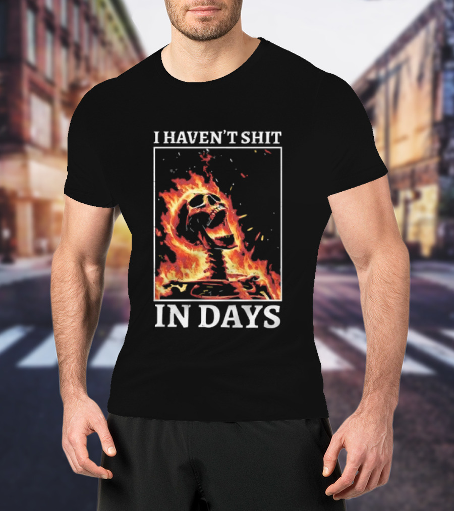 Skeleton On Fire I Haven't Shit In Days Humorous Flame T-Shirt