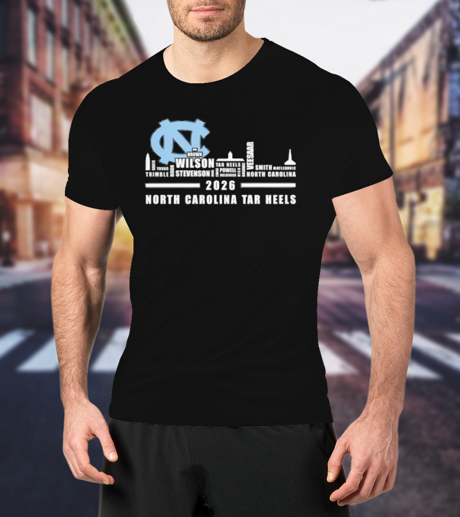 North Carolina Tar Heels 2026 Skyline City Player Names T-Shirt