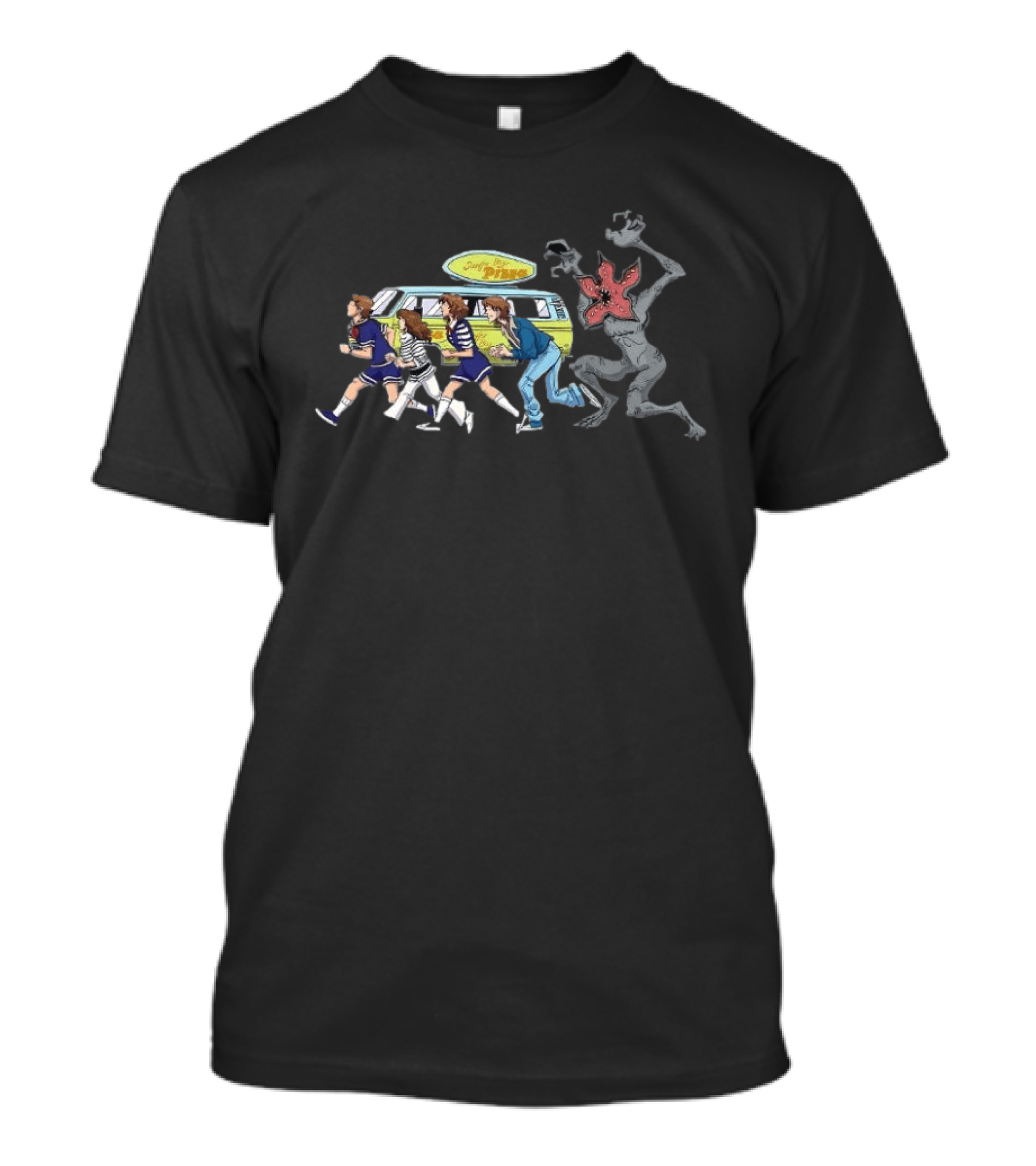 Stranger Things X Scooby Doo Mystery Gang Surfer Boy Pizza Demogorgon Chase T-Shirt
