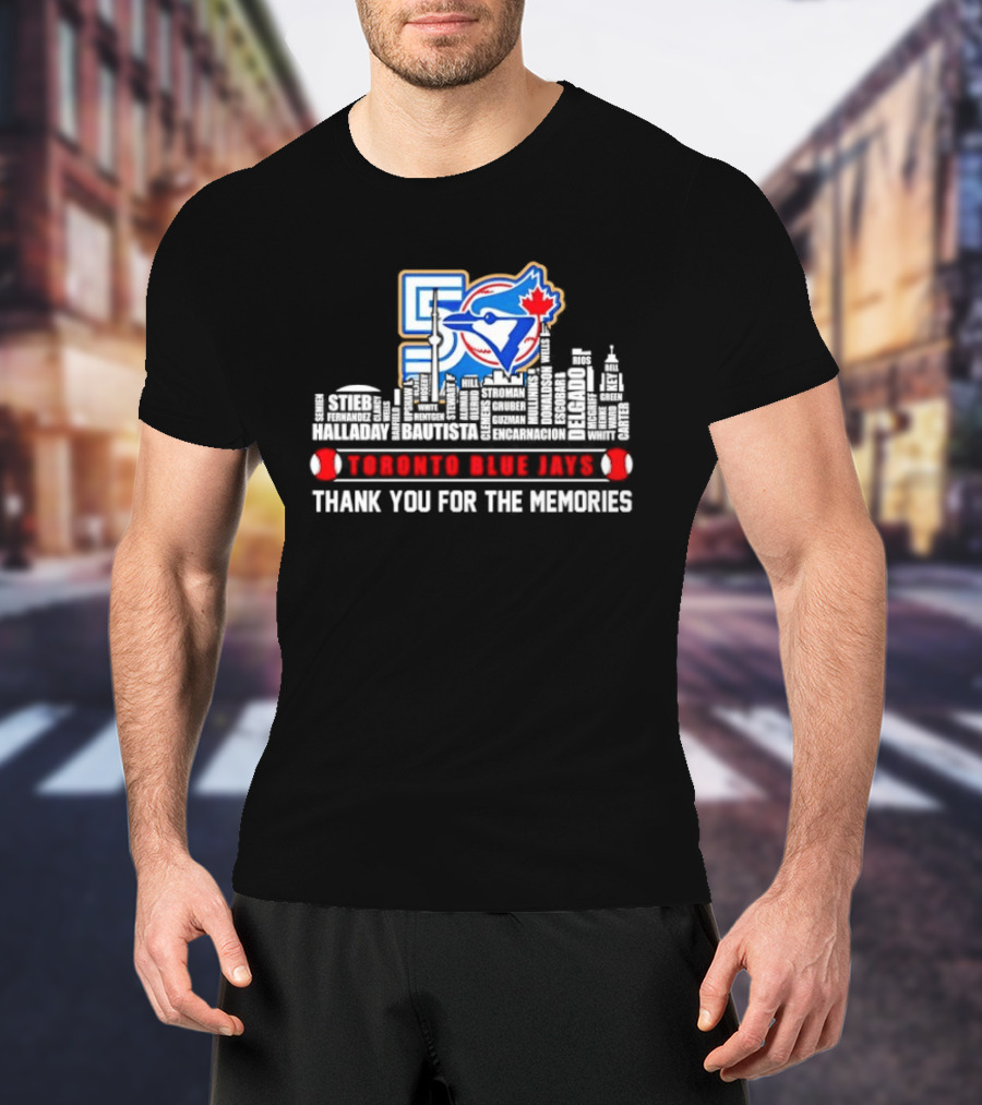 Toronto Blue Jays 50 Seasons Skyline Player Names Thank You For The Memories 1977 2027 T-Shirt