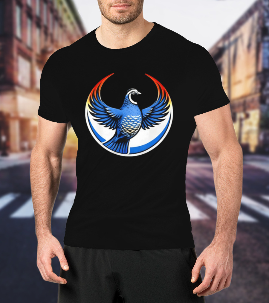 California Quail Wings Up Blue T-Shirt