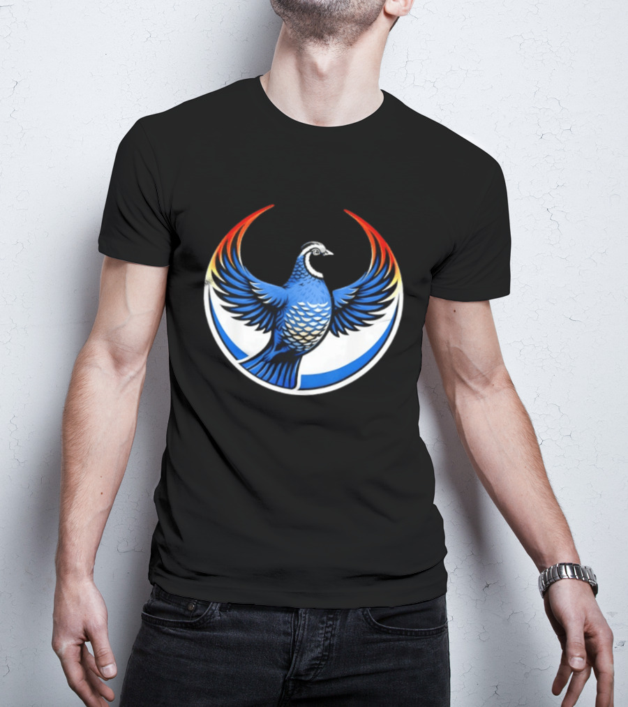 California Quail Wings Up Blue T-Shirt