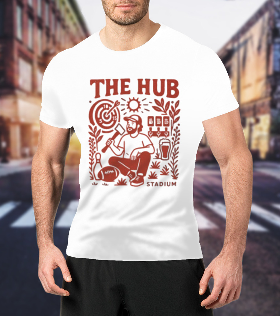 The Hub Stadium Archery Axe Throwing Brewery Activities T-Shirt