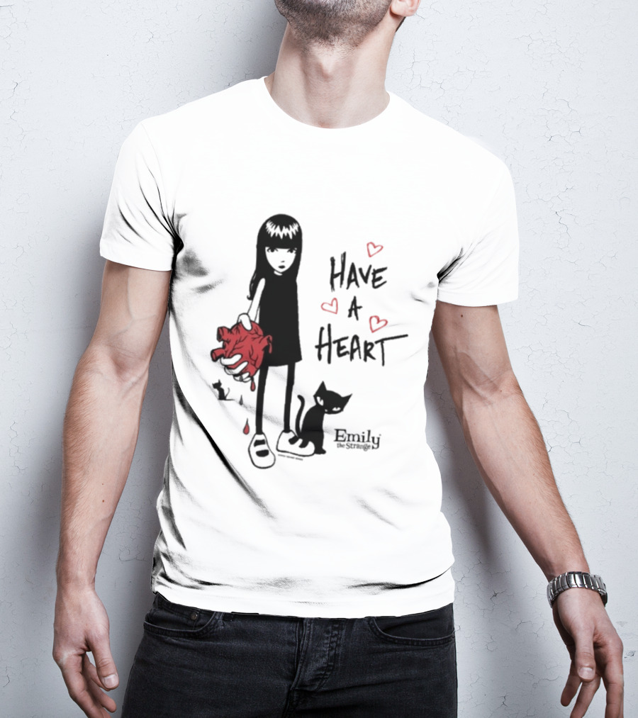 Emily The Strange Have A Heart Dripping Red Hearts Cat T-Shirt