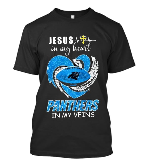 Jesus In My Heart Panthers In My Veins Diamond Heart Christian T-Shirt