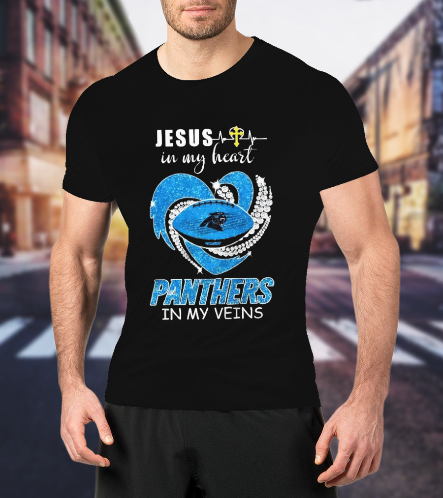 Jesus In My Heart Panthers In My Veins Diamond Heart Christian T-Shirt