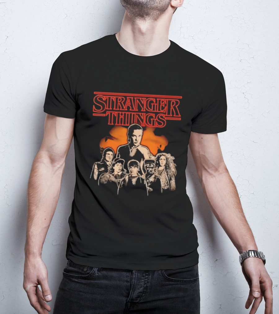 Stranger Things Cast Group Illustration With Eleven And Main Characters T-Shirt