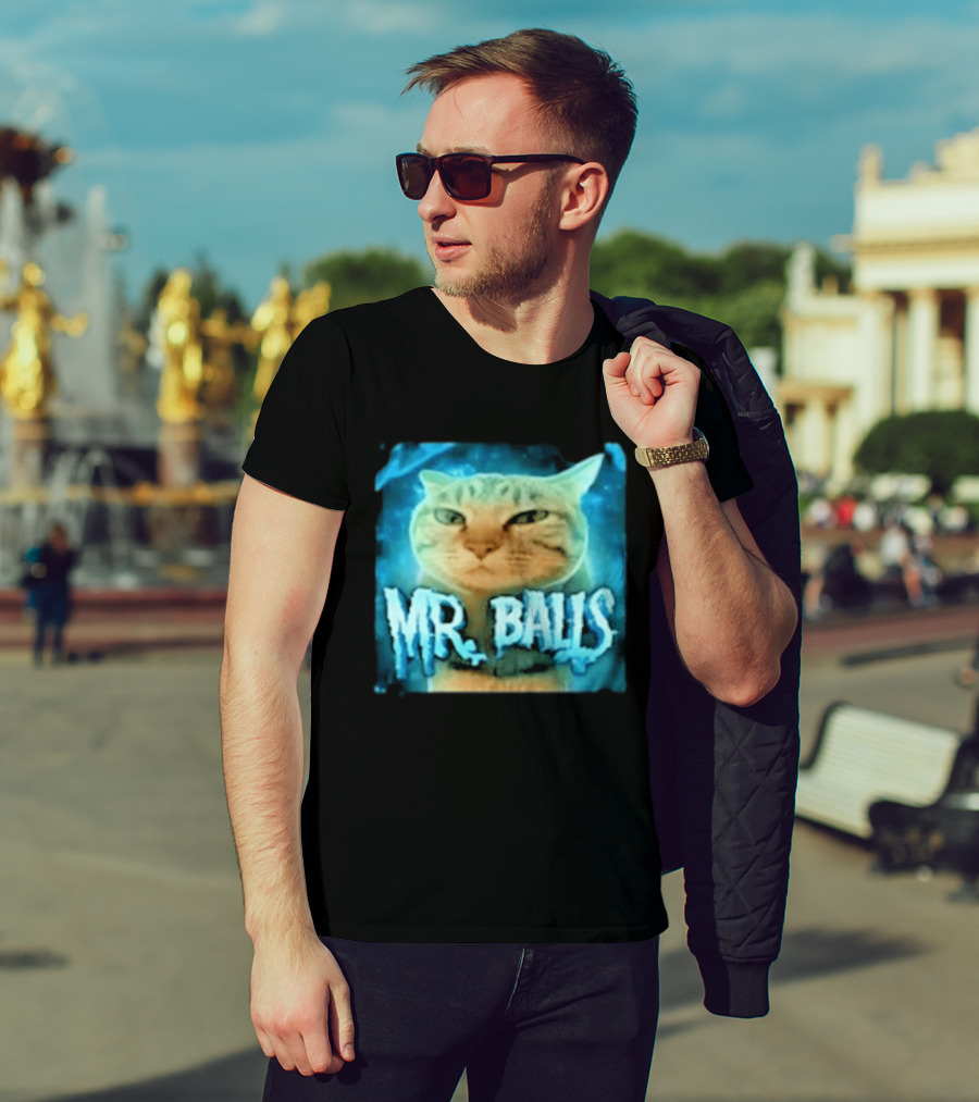 Mr Balls Cat Meme Funny Blue Glowing T-Shirt