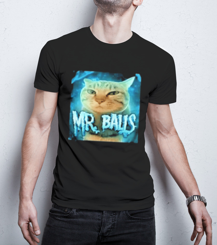 Mr Balls Cat Meme Funny Blue Glowing T-Shirt