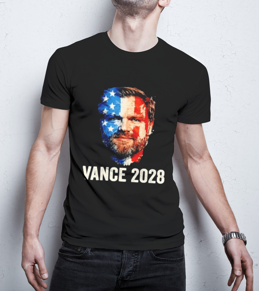 Vance 2028 US Flag Face Patriotic Election Campaign T-Shirt