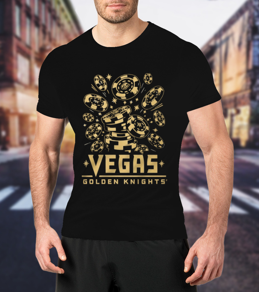 Vegas Golden Knights Poker Chip Burst With Cards And Stars T-Shirt