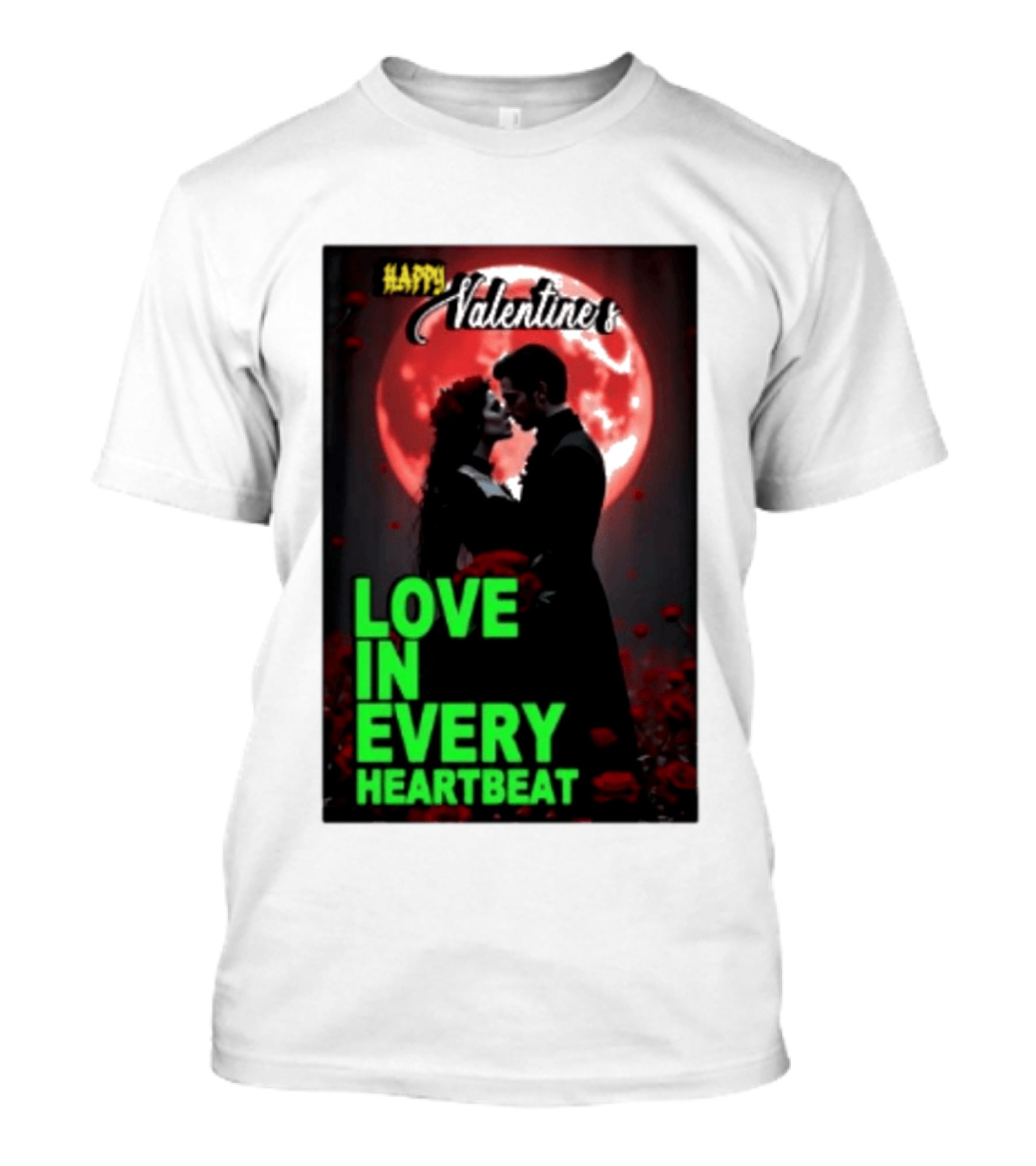Happy Valentine's Love In Every Heartbeat Romantic Moonlight T-Shirt