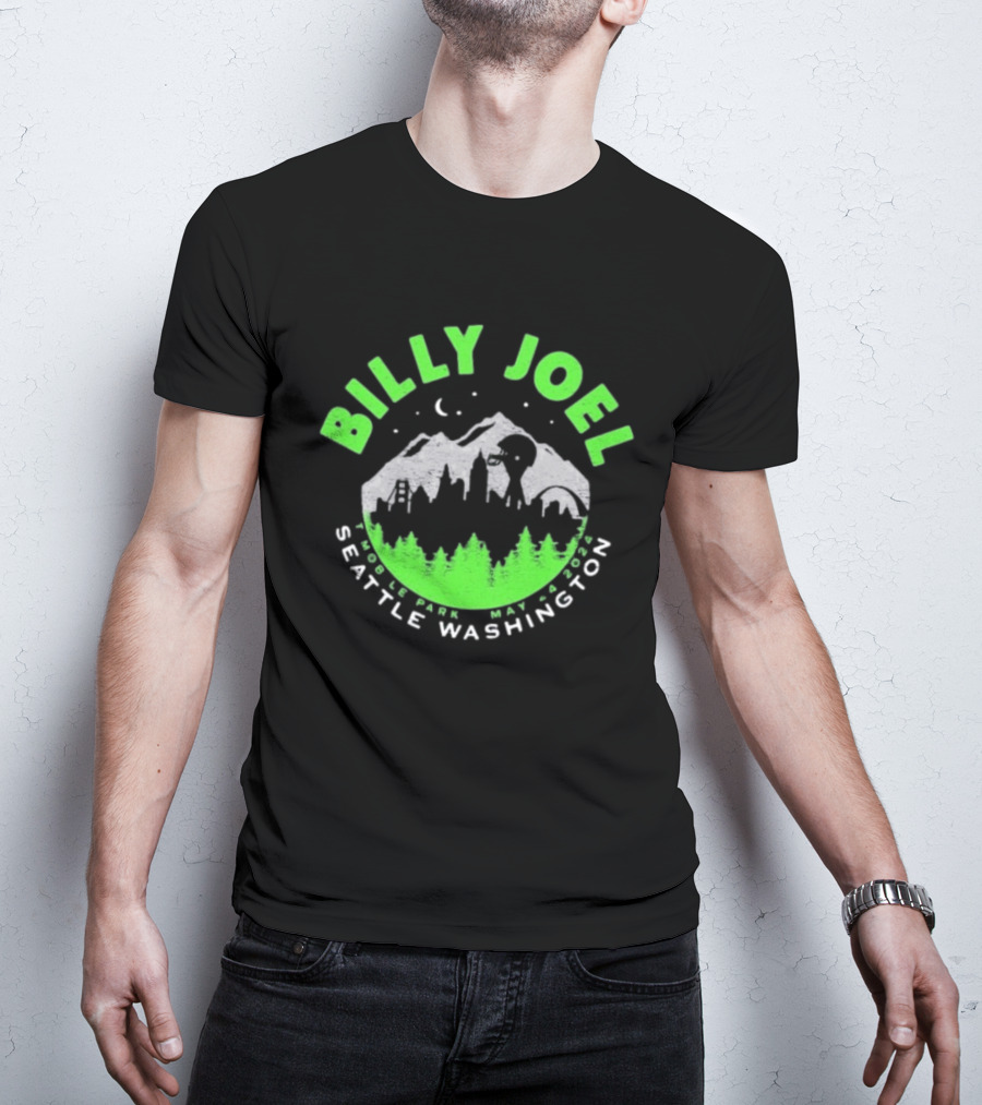 Billy Joel Seattle Washington Mobile Park Skyline 5 24 24 Event Moon Mountains Trees T-Shirt