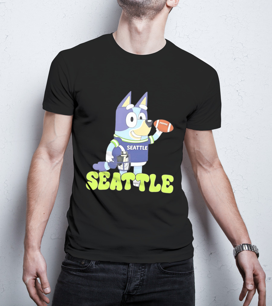 Bluey Seattle Football Cartoon 2026 Seahawks Fan Gear T-Shirt