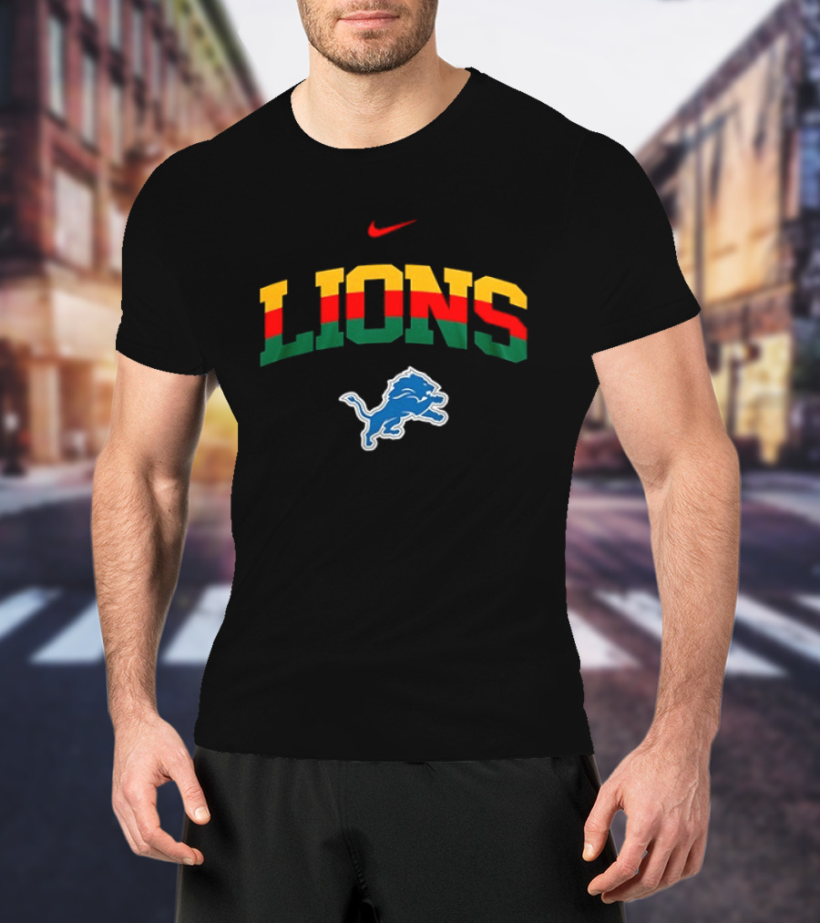 Nike Lions Detroit Blue Lion Celebrating Black History 100th Anniversary T-Shirt
