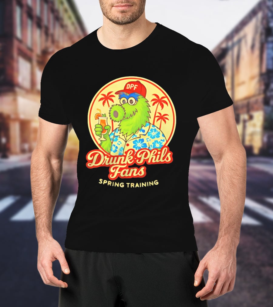 Drunk Phils Fans DPF Mascot Hawaiian Spring Training Palm Trees T-Shirt