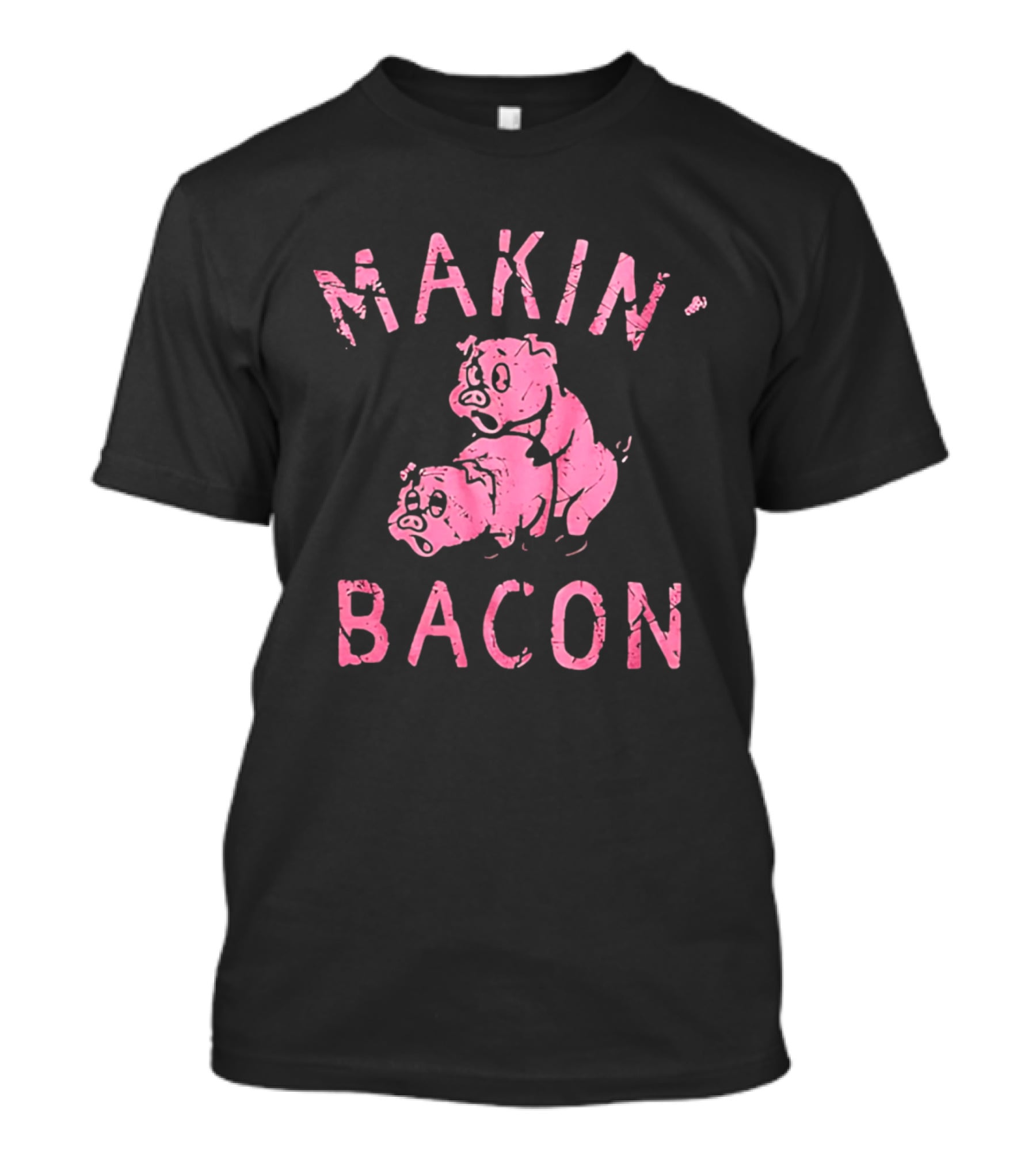 Makin Bacon Pigs Humorous Retro Graphic Pink T-Shirt