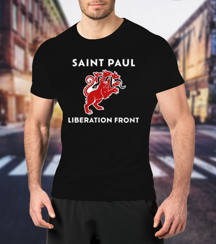 Saint Paul Liberation Front Anti Fascist Cerberus Three Headed Red Mythical Creature T-Shirt