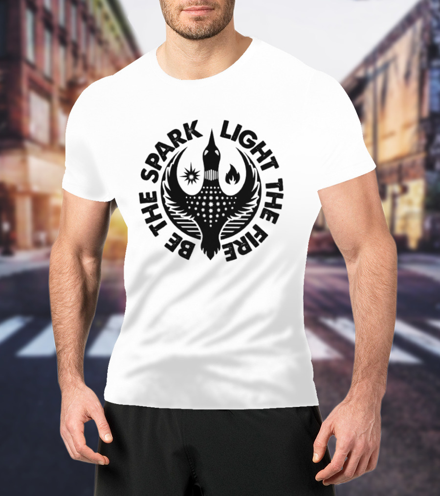 Be The Spark Light The Fire Phoenix Stars And Flames Crest T-Shirt