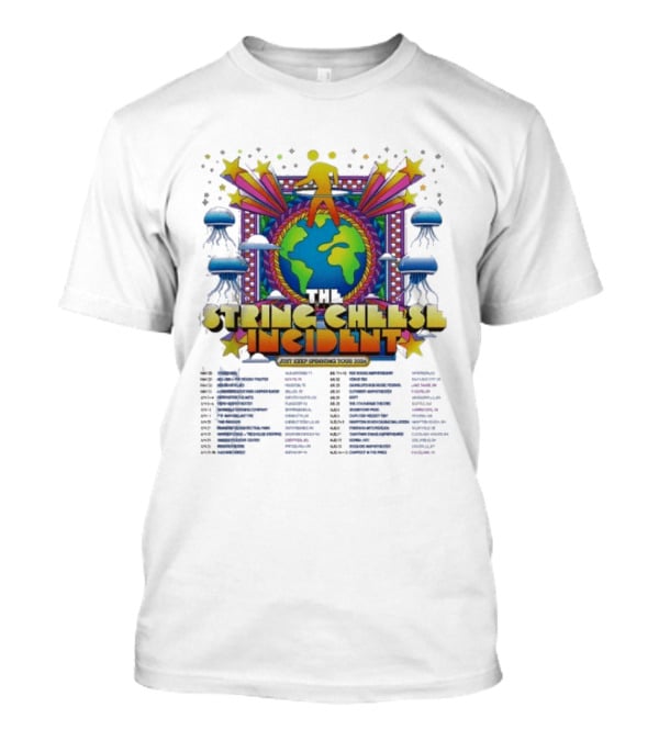 The String Cheese Incident Just Keep Spinning Tour 2026 North America Dates Psychedelic Globe And Jellyfish Motif T-Shirt