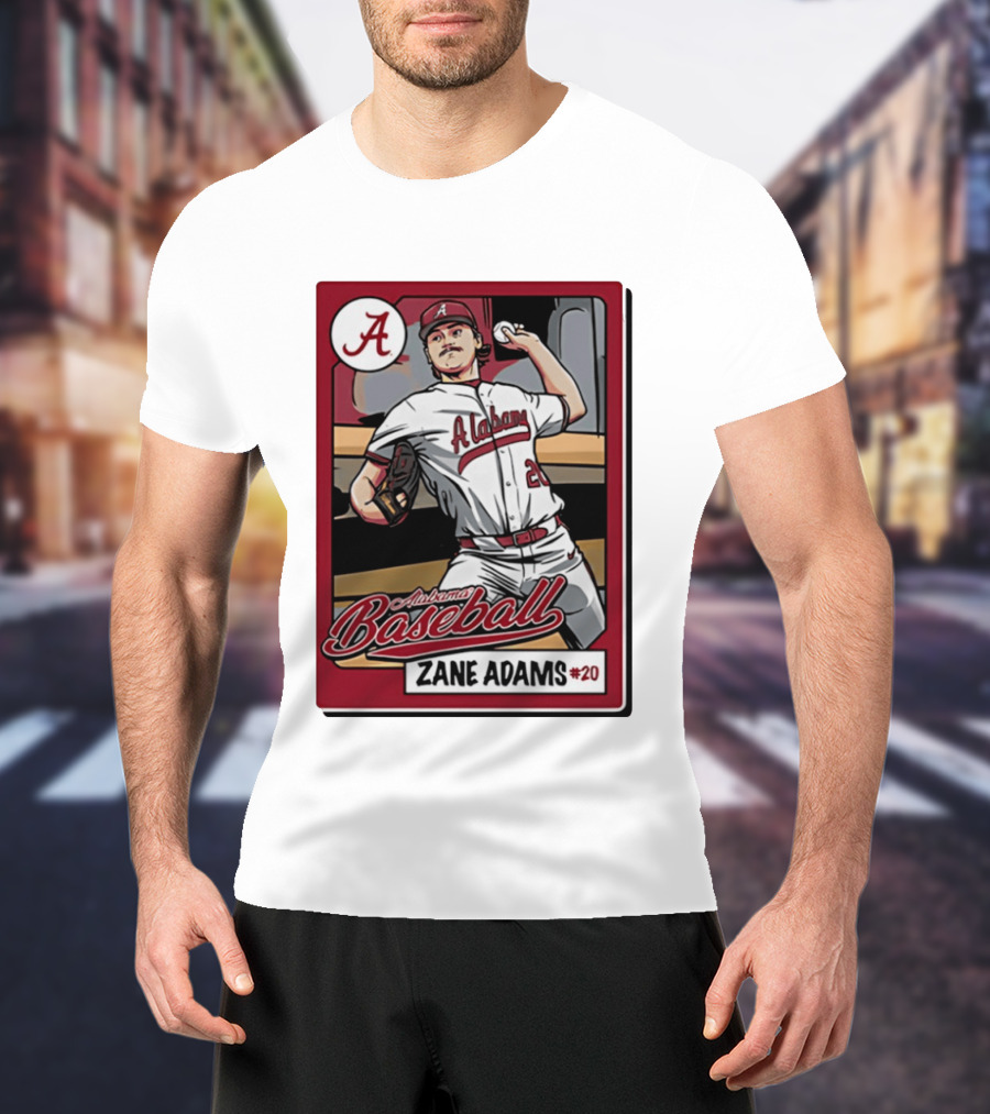 Alabama Baseball Zane Adams #20 Caricature Card T-Shirt